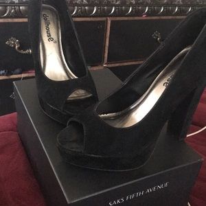 Dollhouse velvet  peep toe 4 inch heels.
